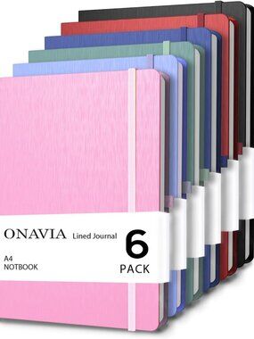 6-Pack A4 Hardcover Lined Notebooks, 160 Pages, Colorful Work Journals
